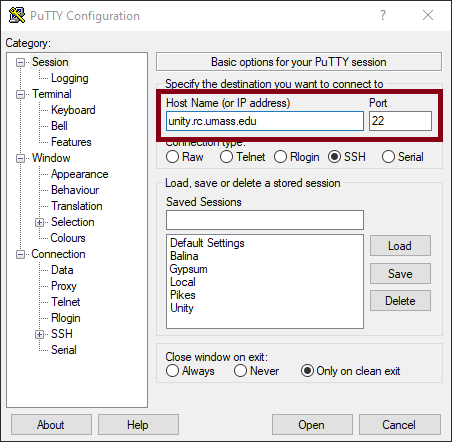 Configuring Host in PuTTY