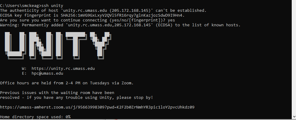 Using SSH to connect to unity